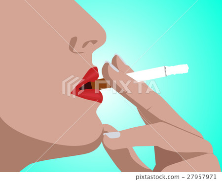 Closeup of woman smoking a cigarette Closeup of woman smoking a cigarette 27957971