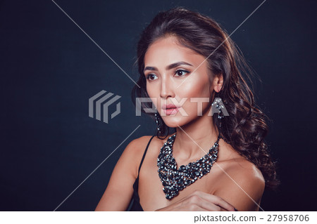 Brunette girl with a beautiful necklace and Brunette girl with a beautiful necklace and 27958706