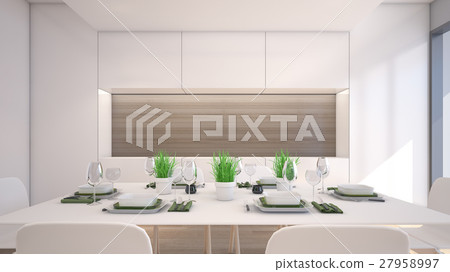 Luxury dining room with green plant / 3D Rendering Luxury dining room with green plant / 3D Rendering 27958997