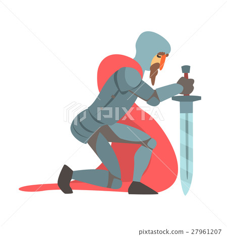 Knight With Red Cape And Sword Kneeling Fairy Tale 27961207