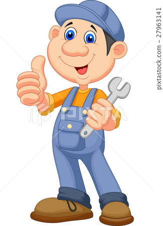Cute mechanic cartoon holding wrench - Stock Illustration [27963141] - PIXTA
