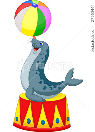 图库插图 illustration of circus seal playing a ball