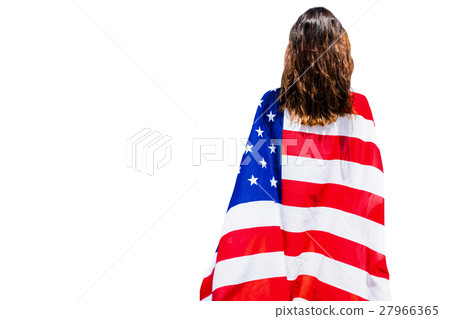 Rear view of sporty woman holding an American flag Rear view of sporty woman holding an American flag 27966365