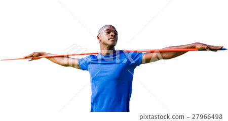 Sportsman with closed eyes preparing to javelin throw 27966498