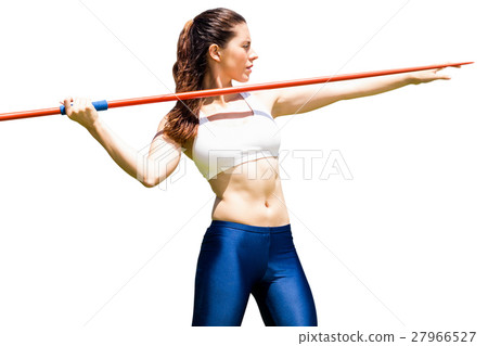 Front view of sportswoman is practising javelin throw Front view of sportswoman is practising javelin throw 27966527