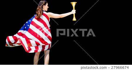 Rear view of american sportswoman holding a cup Rear view of american sportswoman holding a cup 27966674