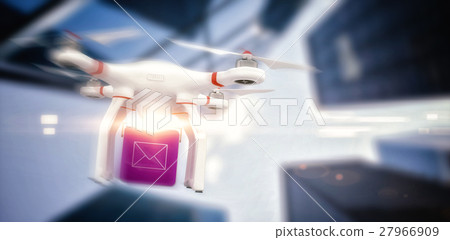 Composite image of digital image of a drone holding a cube 27966909