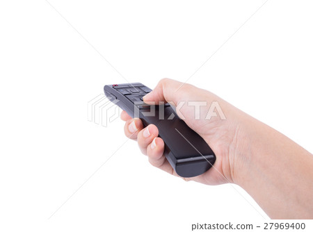 hand with multimedia tv remote control isolated 27969400