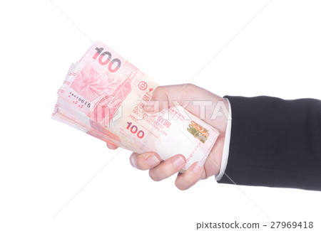 Hand in suit with Hong Kong Dollar money  27969418