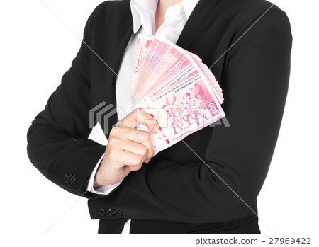 woman in suit with Hong Kong Dollar money 27969422