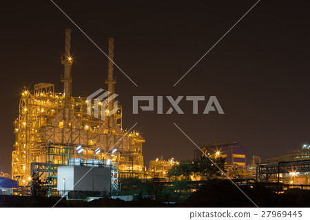 Oil refinery industrial plant at night 27969445
