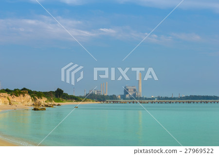 beach and sea with electrical power plant 27969522