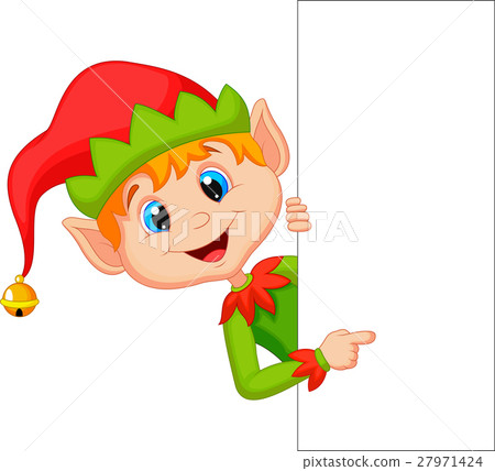 Cute christmas elf pointing Cute christmas elf pointing 27971424
