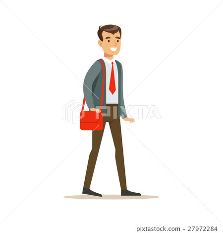 Man In Jacket And Tie Going To Work With Handbag 27972284