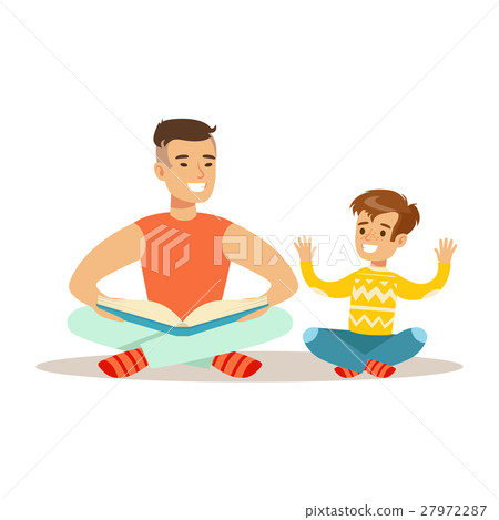 Dad And Son Reading A Book, Loving Father Enjoying 27972287