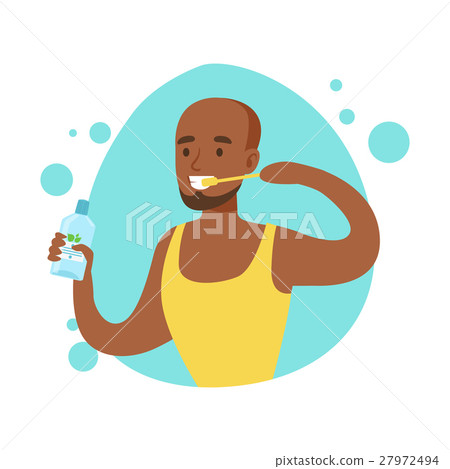 Man Brushing Teeth, Part Of People In The Bathroom Man Brushing Teeth, Part Of People In The Bathroom 27972494