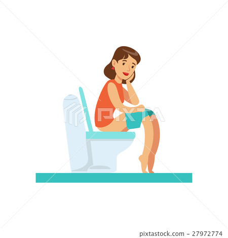 Woman Thinking Sitting On Toilet, Part Of People Woman Thinking Sitting On Toilet, Part Of People 27972774