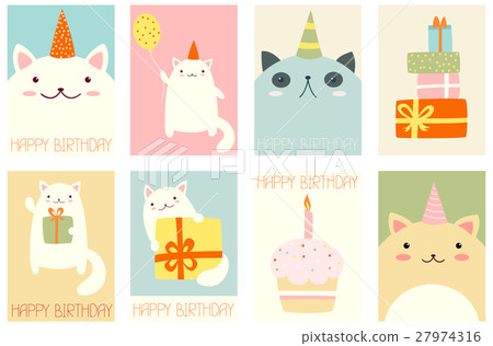 Set of birthday banners with cute cats 27974316