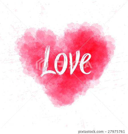 Love lettering on watercolor heart background - Stock Illustration ...