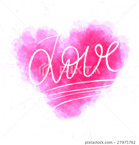 Love lettering on watercolor heart background - Stock Illustration ...