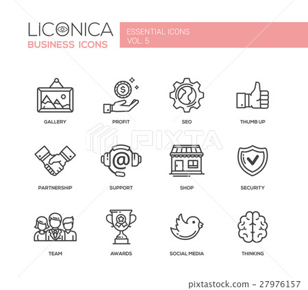 Set of modern office line flat design icons and - Stock Illustration ...