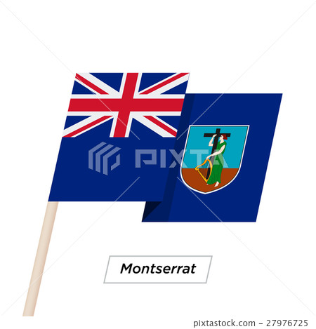 Montserrat Ribbon Waving Flag Isolated on White 27976725