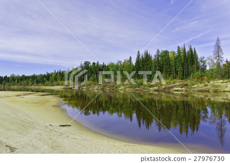 Autumn beach taiga river 27976730