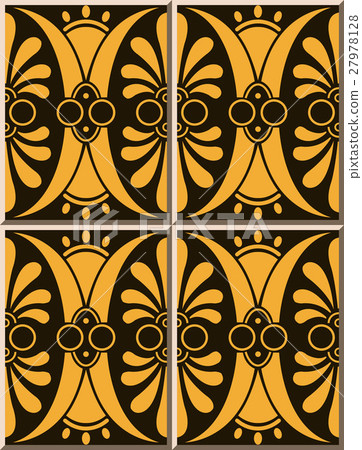 Ceramic tile yellow curve oval round garden leaf 27978128