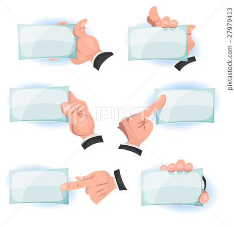 Comic Hands Holding ID Cards Signs Comic Hands Holding ID Cards Signs 27979413