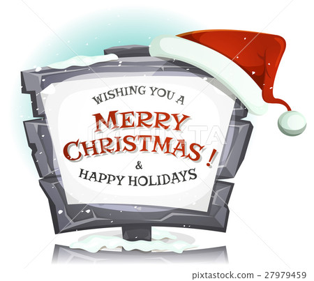 Santa Claus Hat On Funny Stone Sign Santa Claus Hat On Funny Stone Sign 27979459