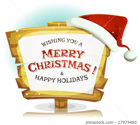 Santa Claus Hat On Funny Wood Sign Santa Claus Hat On Funny Wood Sign 27979460