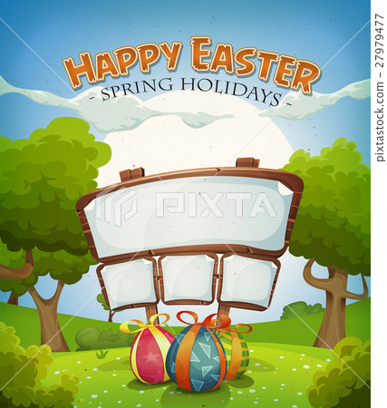 Easter Holidays And Spring Landscape With Sign 27979477