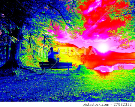 Infrared  photo.  Man tourist in outdoor jacket 27982332