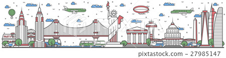 Travel in USA country line flat design banner Travel in USA country line flat design banner 27985147