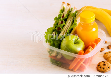 School lunch box with sandwich. 27985576