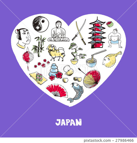 Japan Symbols Pen Drawn Doodles Vector Collection 27986466