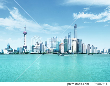 Shanghai skyline in sunny day, China 27986951