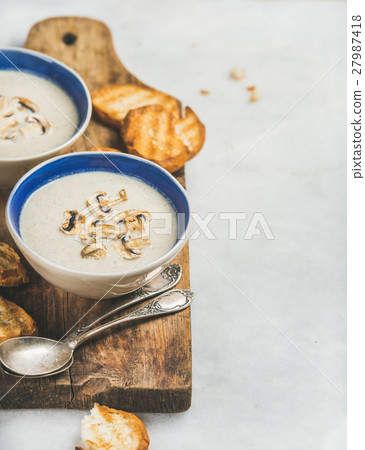 Healthy dinner with creamy mushroom soup and Healthy dinner with creamy mushroom soup and 27987418
