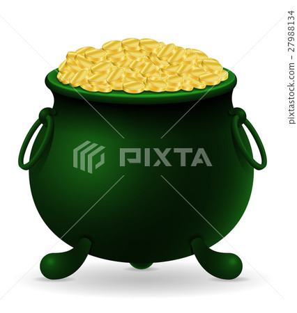 saint patrick's day cauldron with gold coins stock 27988134