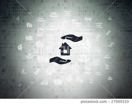Insurance concept: House And Palm on Digital Data 27989320