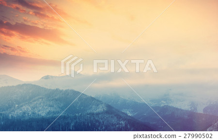 View on sunset at winter mountains Tatry, Poland View on sunset at winter mountains Tatry, Poland 27990502