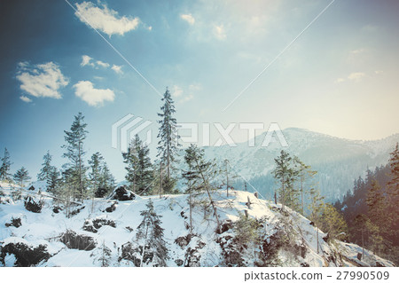 View on sunset at winter mountains Tatry, Poland 27990509