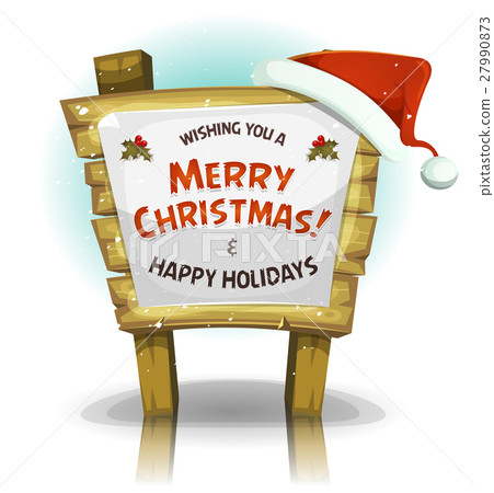 Santa Claus Hat On Funny Wood Sign Santa Claus Hat On Funny Wood Sign 27990873