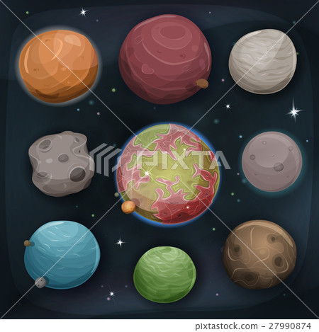 Comic Planets Set On Space Background Comic Planets Set On Space Background 27990874