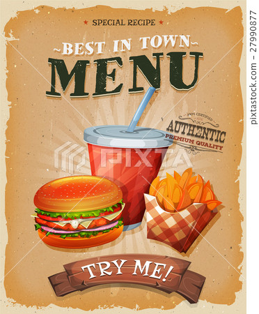 Grunge And Vintage Fast Food Menu Poster Grunge And Vintage Fast Food Menu Poster 27990877