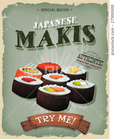 Grunge And Vintage Japanese Makis Poster 27990888