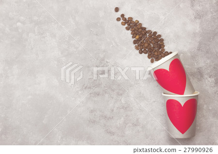 Concept love to coffee. Gray paper cups for drinks 27990926