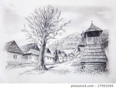 vintage mountain oldtime willage with wooden 27991089