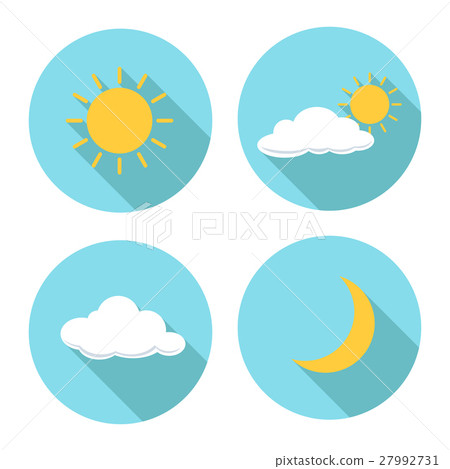 Set of weather flat icon. Sun, cloud and moon. 27992731