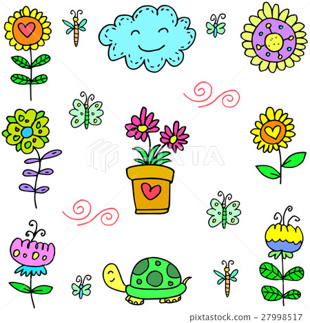 Illustration of spring colorful doodles set 27998517